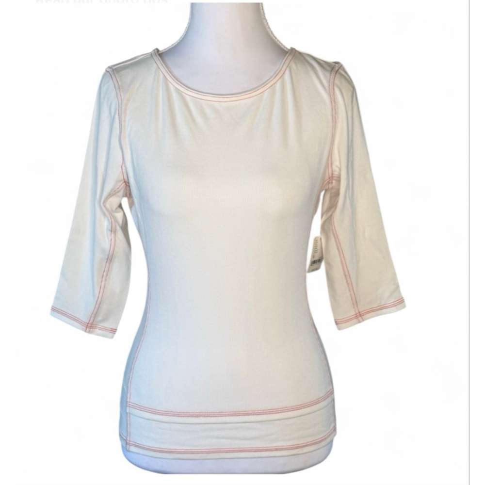 Free People Movement Ribbed Seam Detail Top NWT XS White with Red Stitching
